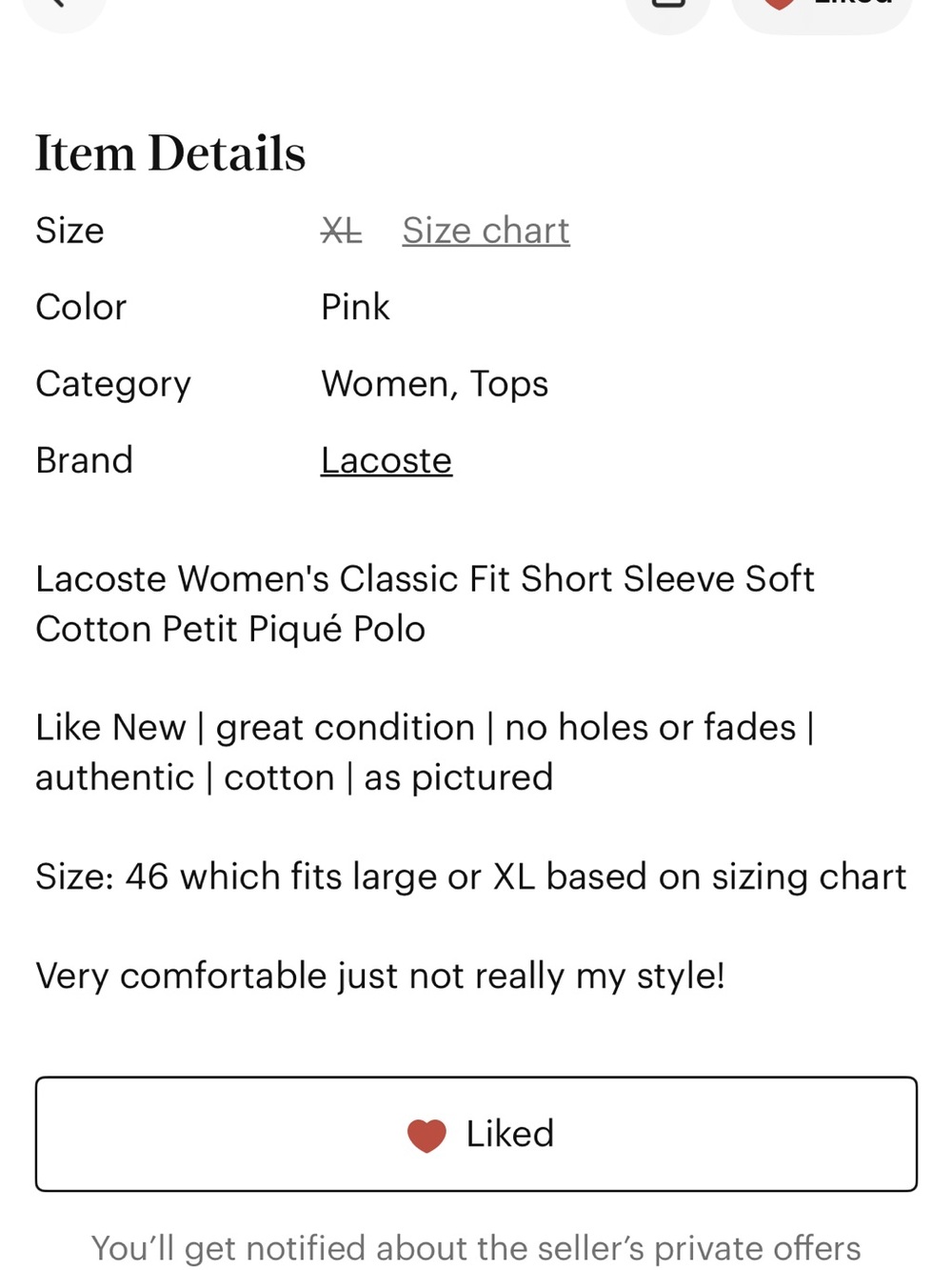 Lacoste Women's Hot Pink Short Sleeve Polo size 46 - Picture 7 of 7